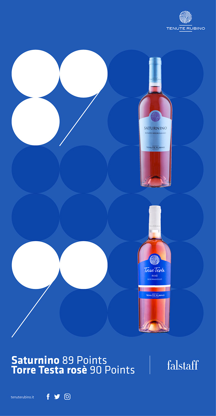 SATURNINO 2016 E TORRE TESTA ROSÈ 2016 PREMIATI DA FALSTAFF